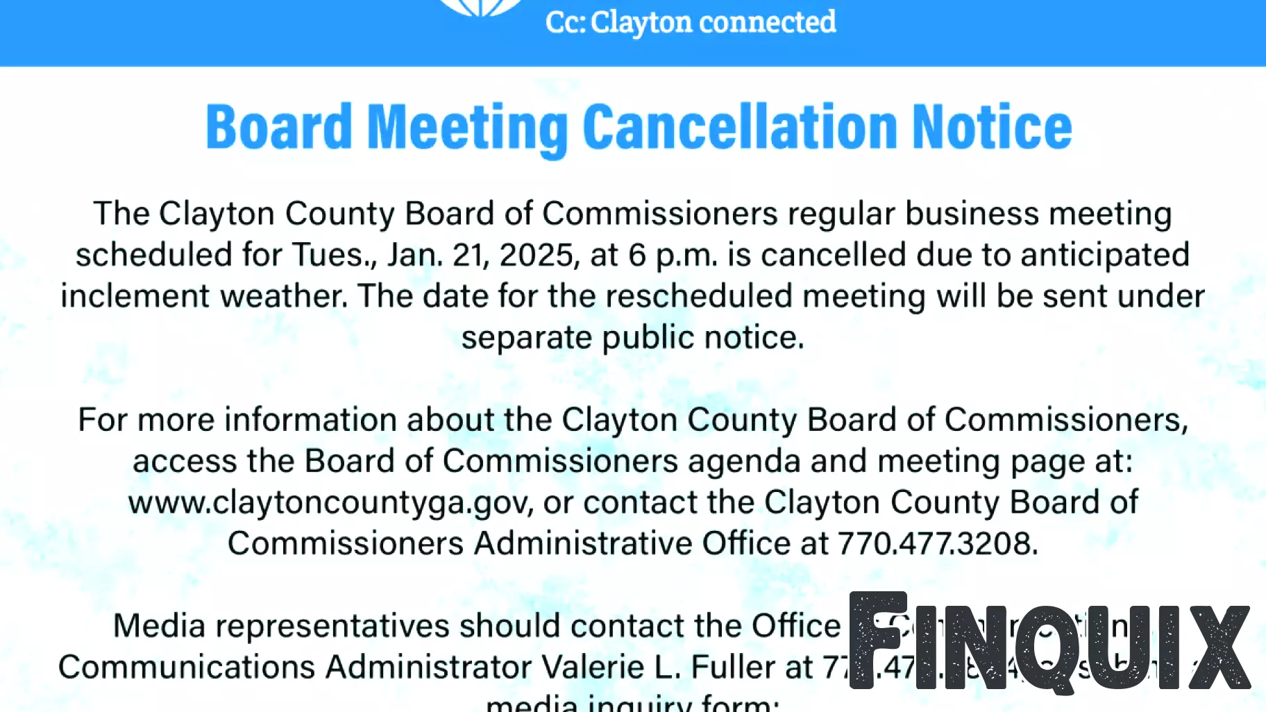 Clayton County Commissioners Cancel Regular Meeting Due to Weather